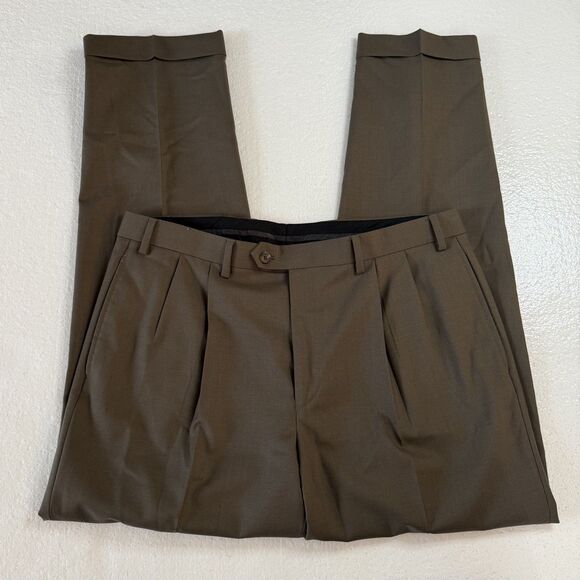 Ralph Lauren Mens 36x32 Gray Green Total Comfort Pleated Wool Cuffed Dress Pants - Picture 1 of 7